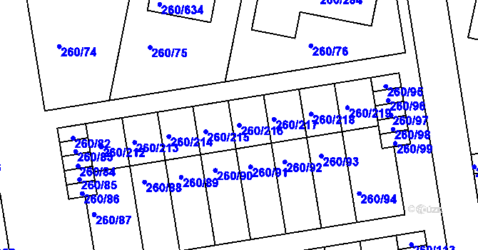 Parcela st. 260/216 v KÚ Haklovy Dvory, Katastrální mapa
