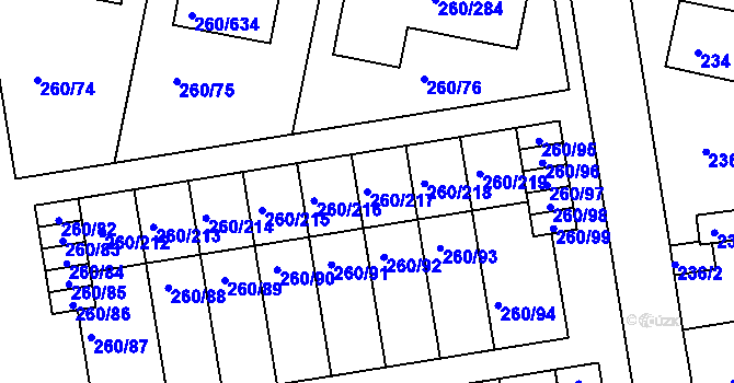 Parcela st. 260/217 v KÚ Haklovy Dvory, Katastrální mapa