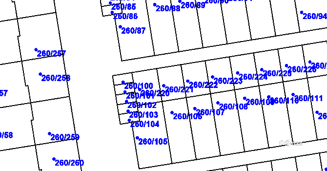 Parcela st. 260/221 v KÚ Haklovy Dvory, Katastrální mapa
