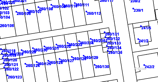 Parcela st. 260/234 v KÚ Haklovy Dvory, Katastrální mapa