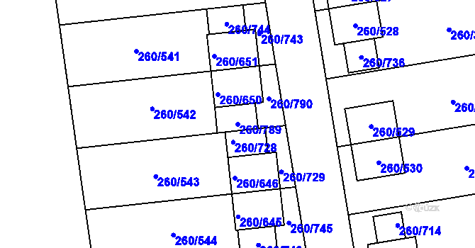 Parcela st. 260/789 v KÚ Haklovy Dvory, Katastrální mapa