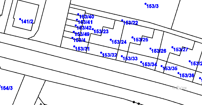 Parcela st. 153/32 v KÚ Haklovy Dvory, Katastrální mapa