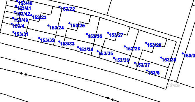 Parcela st. 153/35 v KÚ Haklovy Dvory, Katastrální mapa