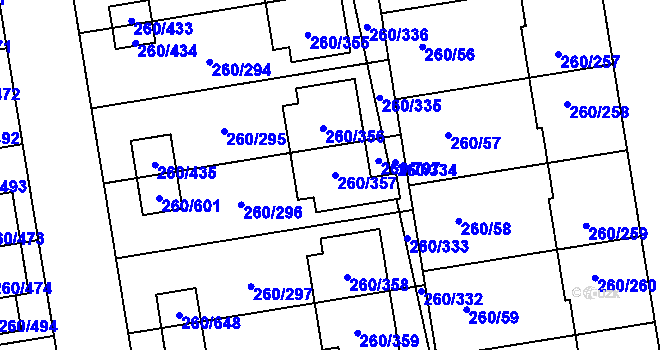 Parcela st. 260/357 v KÚ Haklovy Dvory, Katastrální mapa