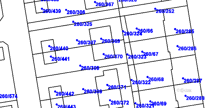 Parcela st. 260/370 v KÚ Haklovy Dvory, Katastrální mapa