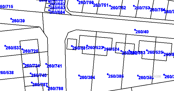 Parcela st. 260/523 v KÚ Haklovy Dvory, Katastrální mapa
