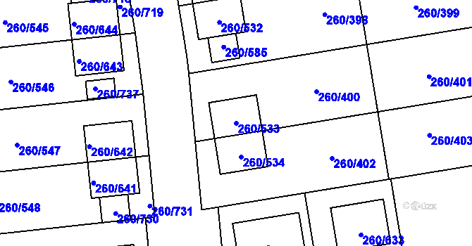 Parcela st. 260/533 v KÚ Haklovy Dvory, Katastrální mapa