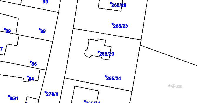 Parcela st. 265/29 v KÚ Haklovy Dvory, Katastrální mapa