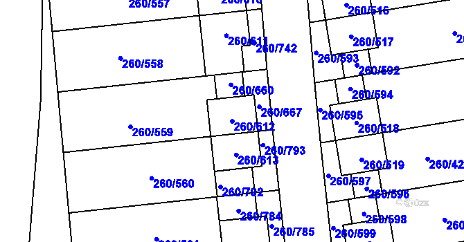Parcela st. 260/612 v KÚ Haklovy Dvory, Katastrální mapa