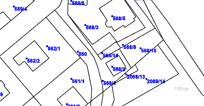Parcela st. 568/14 v KÚ Haklovy Dvory, Katastrální mapa
