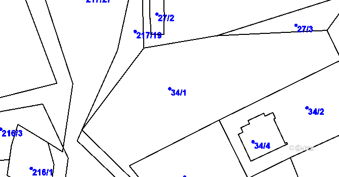 Parcela st. 34/1 v KÚ Halámky, Katastrální mapa