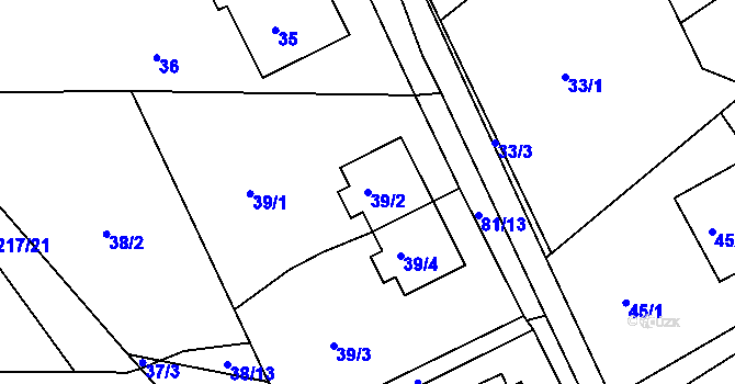 Parcela st. 39/2 v KÚ Halámky, Katastrální mapa