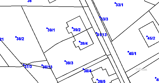 Parcela st. 39/4 v KÚ Halámky, Katastrální mapa