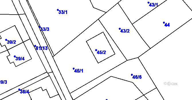 Parcela st. 45/2 v KÚ Halámky, Katastrální mapa