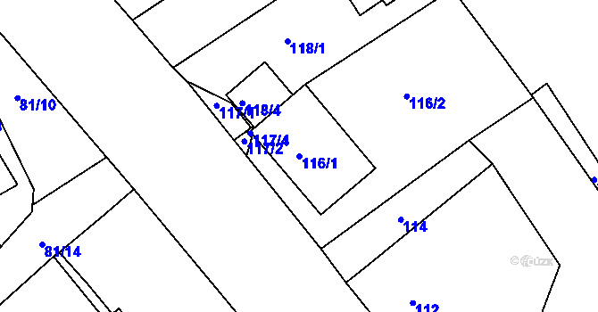 Parcela st. 116/1 v KÚ Halámky, Katastrální mapa