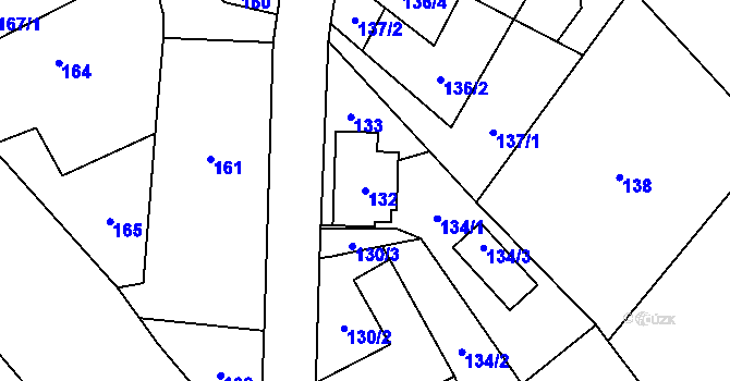 Parcela st. 132 v KÚ Halámky, Katastrální mapa