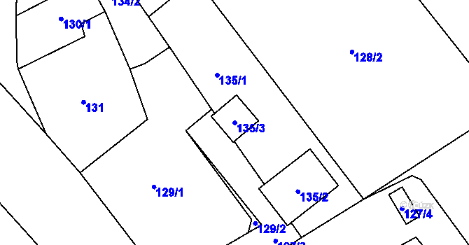 Parcela st. 135/3 v KÚ Halámky, Katastrální mapa