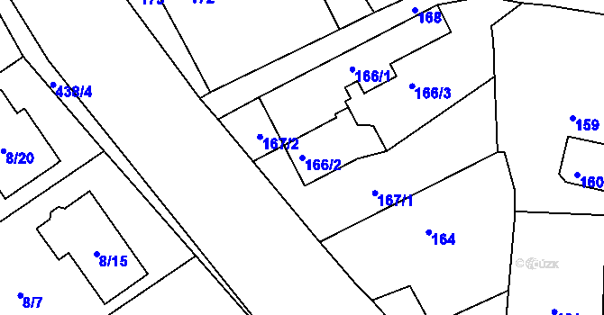 Parcela st. 166/2 v KÚ Halámky, Katastrální mapa