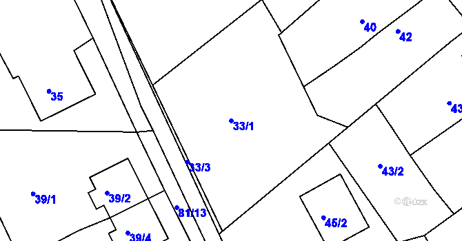 Parcela st. 33/1 v KÚ Halámky, Katastrální mapa