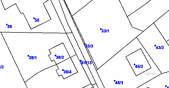 Parcela st. 33/3 v KÚ Halámky, Katastrální mapa