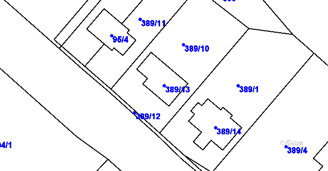 Parcela st. 389/13 v KÚ Halámky, Katastrální mapa