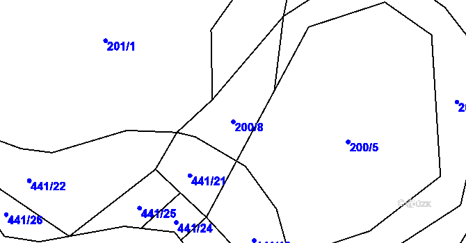 Parcela st. 200/8 v KÚ Halámky, Katastrální mapa