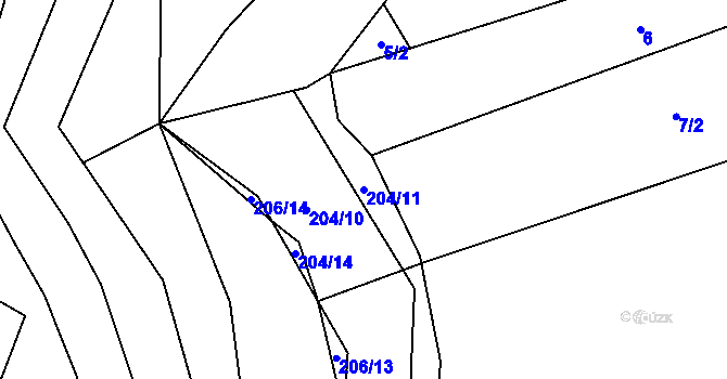 Parcela st. 204/11 v KÚ Halámky, Katastrální mapa