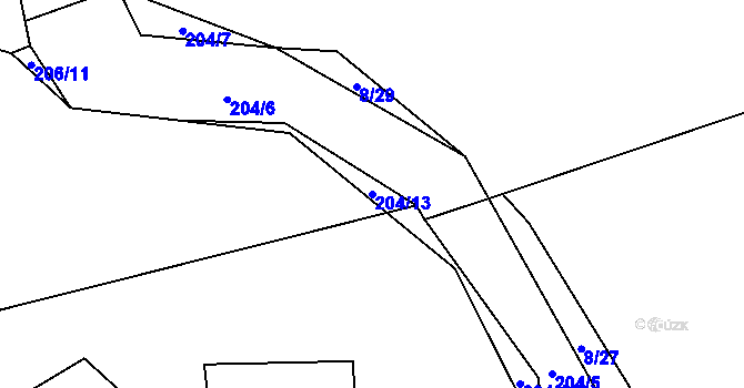 Parcela st. 204/13 v KÚ Halámky, Katastrální mapa