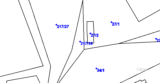Parcela st. 217/19 v KÚ Halámky, Katastrální mapa