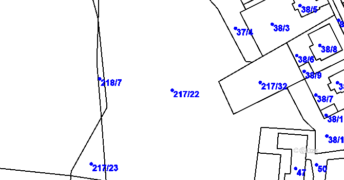 Parcela st. 217/22 v KÚ Halámky, Katastrální mapa