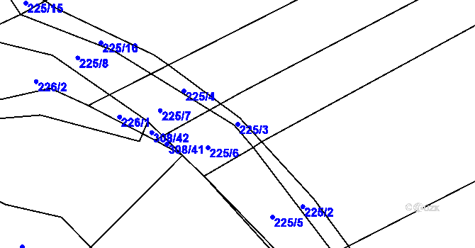 Parcela st. 225/3 v KÚ Halámky, Katastrální mapa