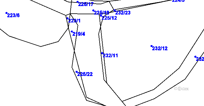Parcela st. 232/11 v KÚ Halámky, Katastrální mapa
