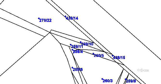 Parcela st. 259/10 v KÚ Halámky, Katastrální mapa