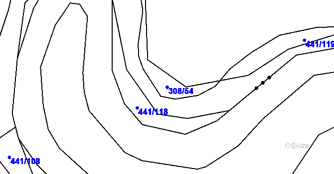 Parcela st. 308/54 v KÚ Halámky, Katastrální mapa