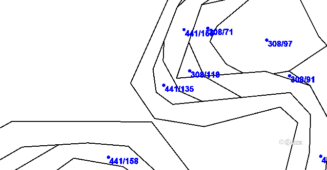 Parcela st. 441/135 v KÚ Halámky, Katastrální mapa