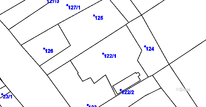 Parcela st. 122/1 v KÚ Halámky, Katastrální mapa