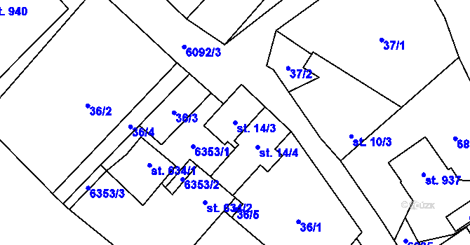 Parcela st. 14/3 v KÚ Halenkov, Katastrální mapa