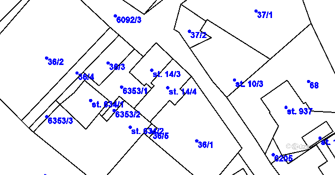 Parcela st. 14/4 v KÚ Halenkov, Katastrální mapa