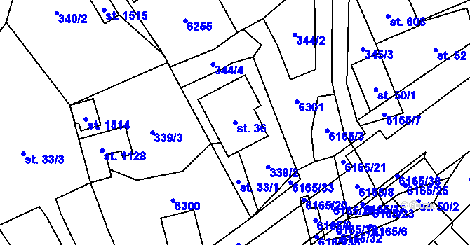 Parcela st. 36 v KÚ Halenkov, Katastrální mapa