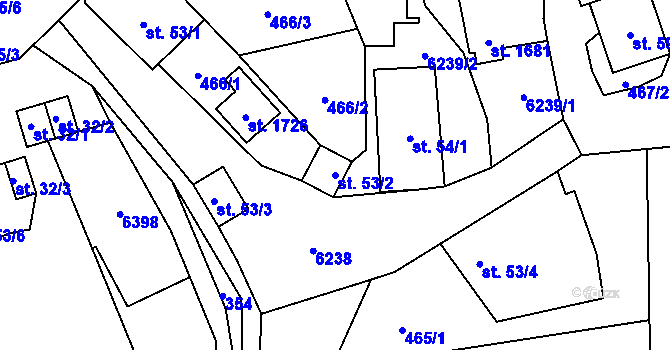Parcela st. 53/2 v KÚ Halenkov, Katastrální mapa