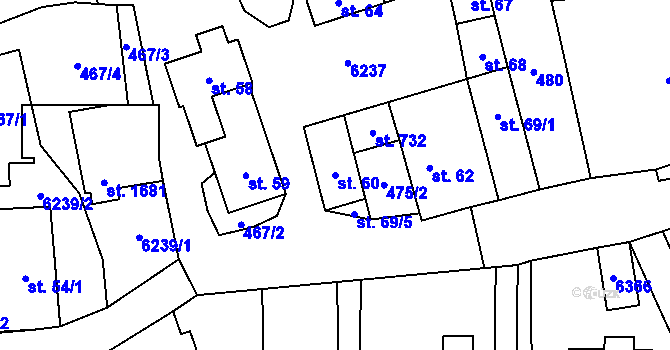 Parcela st. 60 v KÚ Halenkov, Katastrální mapa