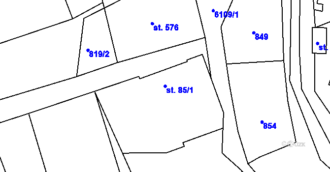 Parcela st. 85/1 v KÚ Halenkov, Katastrální mapa