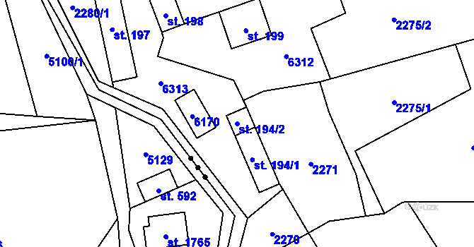 Parcela st. 194/2 v KÚ Halenkov, Katastrální mapa