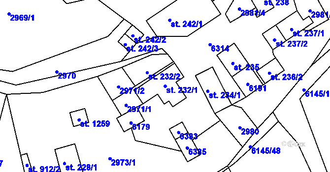 Parcela st. 232/1 v KÚ Halenkov, Katastrální mapa