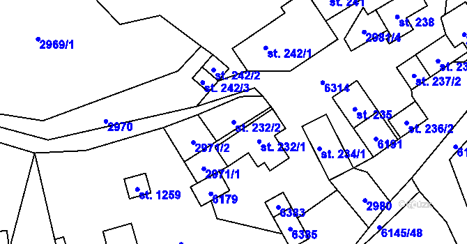 Parcela st. 232/2 v KÚ Halenkov, Katastrální mapa