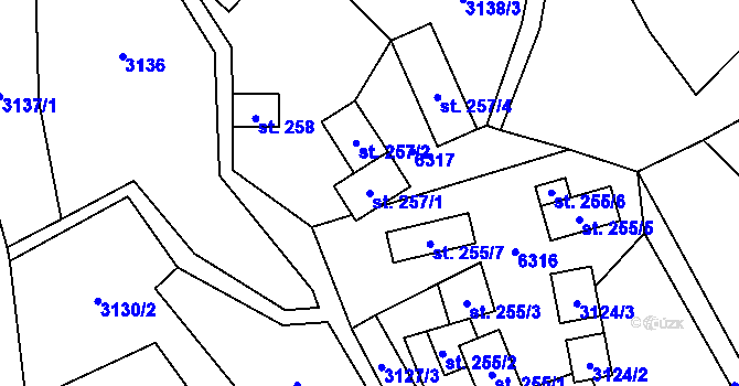 Parcela st. 257/1 v KÚ Halenkov, Katastrální mapa