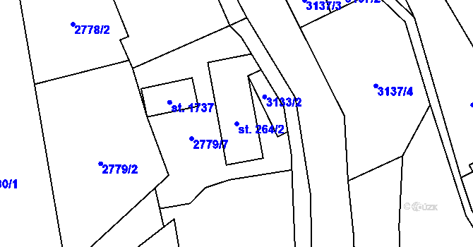 Parcela st. 264/2 v KÚ Halenkov, Katastrální mapa