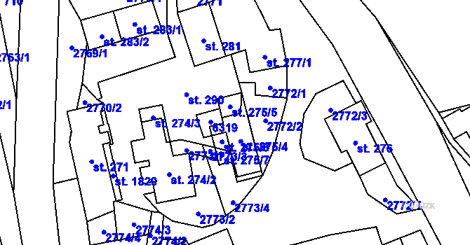 Parcela st. 275 v KÚ Halenkov, Katastrální mapa
