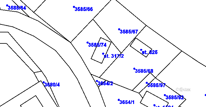 Parcela st. 317/2 v KÚ Halenkov, Katastrální mapa