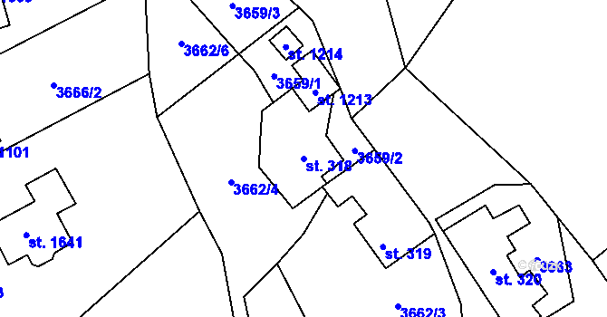 Parcela st. 318 v KÚ Halenkov, Katastrální mapa
